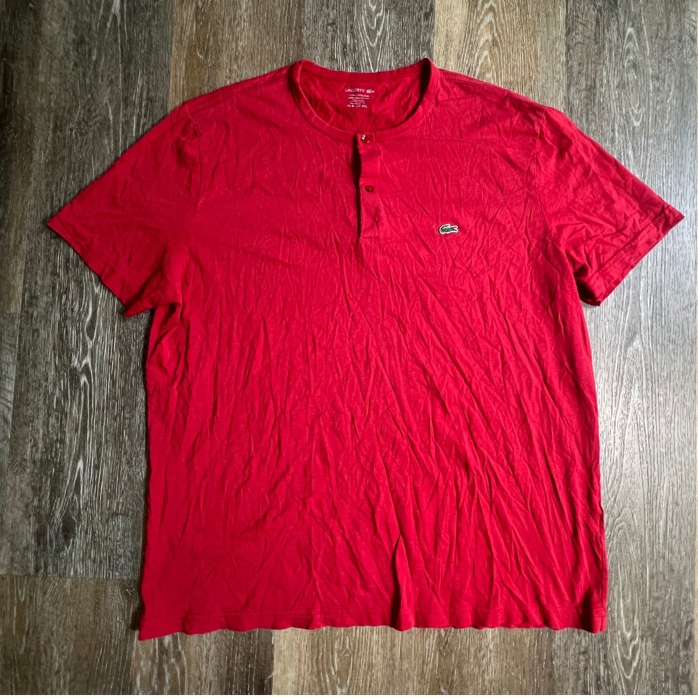 Lacoste Henley‎ Shirt Mens 3XL Red Pima Cotton Short Sleeve Regular Fit Logo